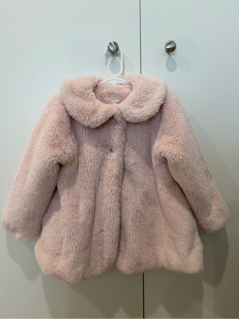 Pink Faux Fur Kids Coat with Peter Pan Collar